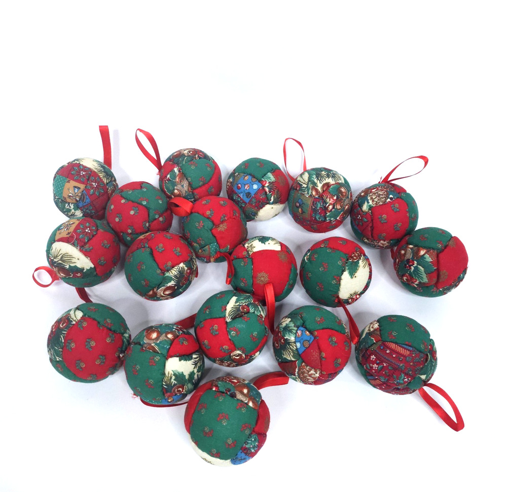 Vintage Fabric Patchwork Christmas Ornaments handmade Lot Of 18
